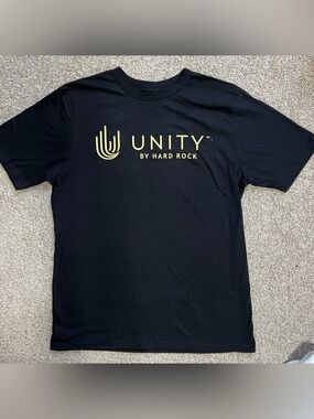 Hard Rock Unity Black T‑Shirt with Yellow Logo Size Medium NWOT